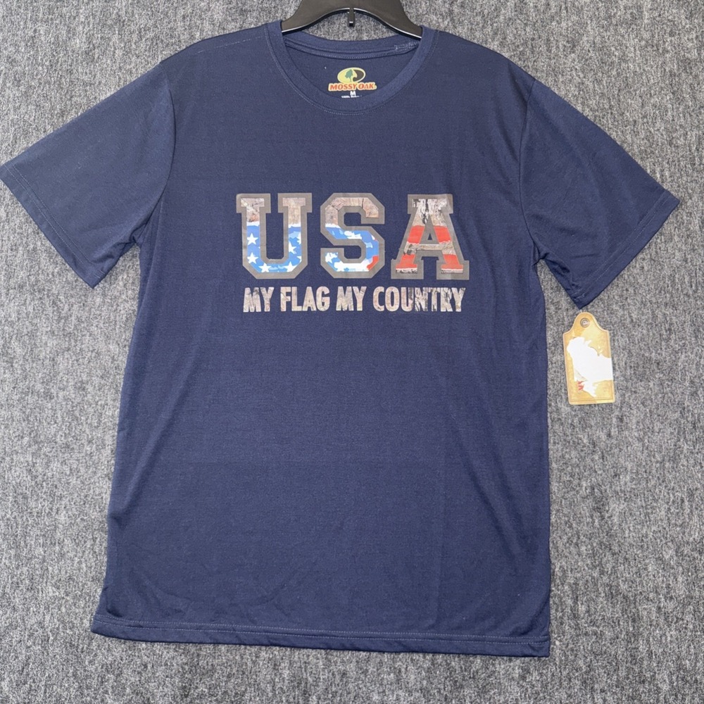 Mossy Oak Shirt Mens Medium My Flag My Country Blue Patriotic 4th Of July